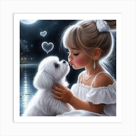 Little Girl Kissing Dog Art Print