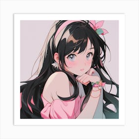 Anime Girl With Long Hair 1 Art Print