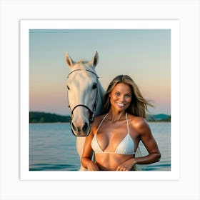 Man Cave Collection: Beautiful Woman In Bikini With Horse Art Print