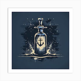 Nautical Anchor Art - Vintage Bottle Illustration Art Print