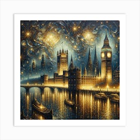 Festive London Vintage AI Art Print