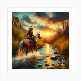 Native American Indian Crossing A Stream 8 Copy Art Print