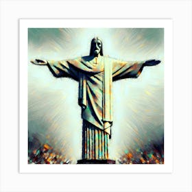 Brush Painting Christ The Redeemer Brazil Art Print