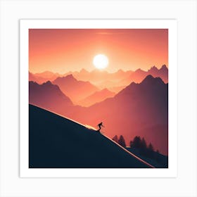 Skier At Sunset Art Print