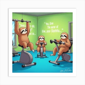 Flux Dev A Humorous Illustration Of A Group Of Sloths Engaging 3 Art Print