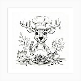 Chef Deer Drawing Art Print