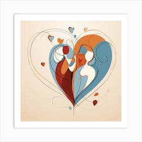 Abstract Doodle Of Couple In Heart Art Print