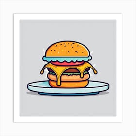 Cartoon Burger On A Plate Art Print