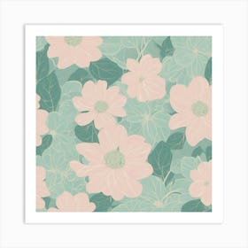 Pink And Green Floral Pattern Art Print