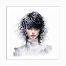 Portrait Of A Girl With Black Hair Art Print