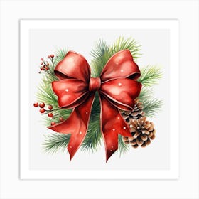 Christmas Wreath With Red Bow 1 Art Print