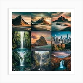 Waterfalls In Iceland Art Print