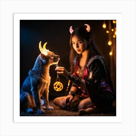 Dark Magic Glowing Beast Master Girl Art Print
