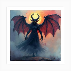 Demon With Dark Energy In A Colorful Watercolor World, Mystical And Eerie 1 Art Print