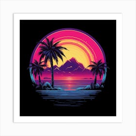 Sunset With Palm Trees 1 Art Print