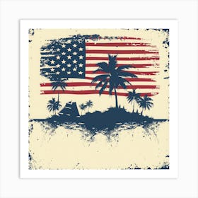 Retro American Flag With Palm Trees 8 Art Print