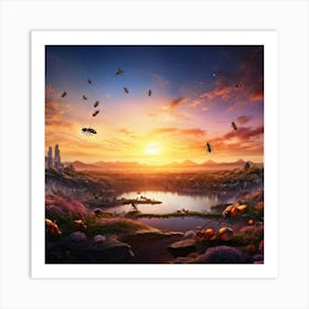 Ants Coordinate In A Bustling Colony Scene Minute Details Accentuating Their Cooperation Under The Art Print