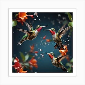 High-speed photography of hummingbirds in flight, nature Art Print