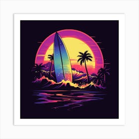 Surfboard At Sunset Art Print