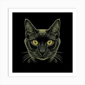 Black Cat With Yellow Eyes Art Print