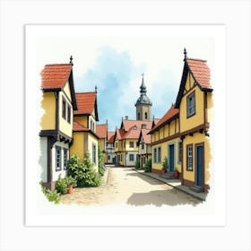 Watercolor Image Of Romanian Community Blending With English Architecture 1 Art Print