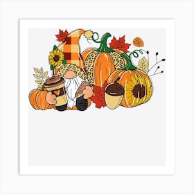 Funny Gnome Leopard Pumpkin Sunflower Autumn Thanksgiving Art Print