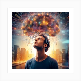 Imagine A Guy Brain Connected With City Network S And Other People S Minds Which Sends And Communicate With Other People Thoughts And Creates A Scenario Or Images (6) Art Print