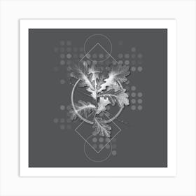 Vintage English Oak Botanical with Line Motif and Dot Pattern in Ghost Gray n.0320 Art Print