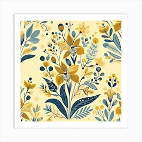 Scandinavian style, Pattern with yellow Orchid flowers 3 Art Print