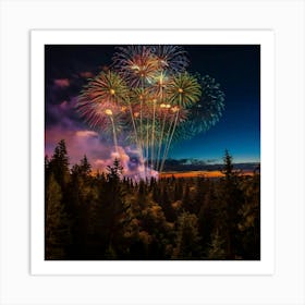 Fireworks Over Forest Art Print