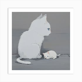 White Cat And Kitten Art Print