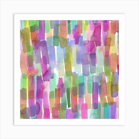Colorful Watercolor Stripes Strokes Square Art Print