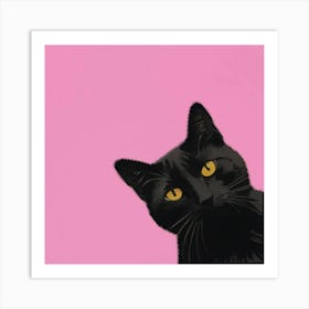 Black Cat On Pink Background 1 Art Print