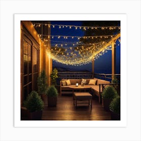 Outdoor Patio With String Lights Art Print