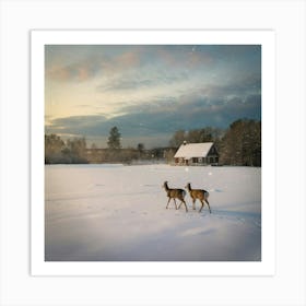 Two Deer In The Snow 2 Art Print