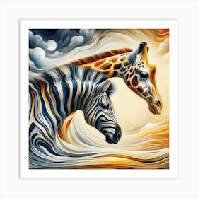 Giraffe And Zebra Art Print