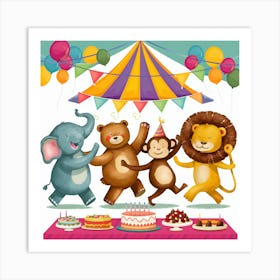 Birthday Party Animals Art Print