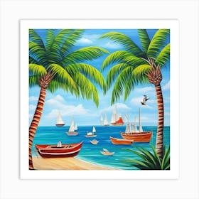 Palm Trees On The Beach 7 Art Print