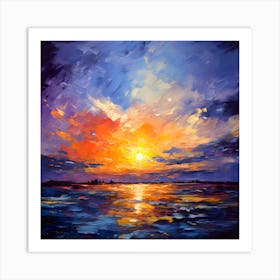 Abstract Colorful Lake Sunset Square Art Print