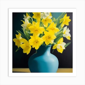 Daffodils In A Blue Vase Art Print