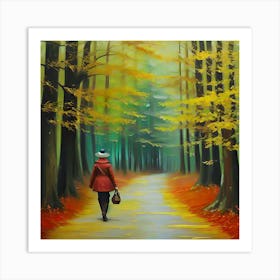 Woman Walking In the Forest 2 Art Print