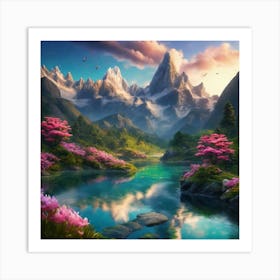 Mountain Landscape With Flowers Art Print