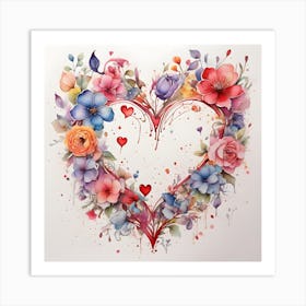 Watercolor Heart Of Flowers 1 Art Print