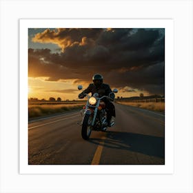 Sunset Motorcycle Rider 1 Art Print