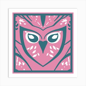 Chic Owl Pink And Blue Grey Art Print