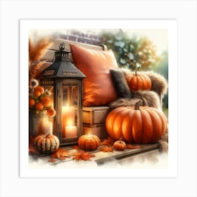 Autumn Pumpkins On The Porch Art Print