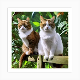 Two Cats On A Fence Art Print