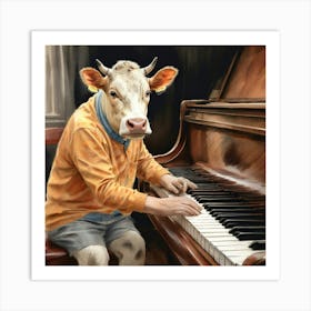 Cow Playing Piano 1 Art Print