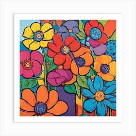 Floral Burst A Pop Art Kaleidoscope Of Blossoms Art Print