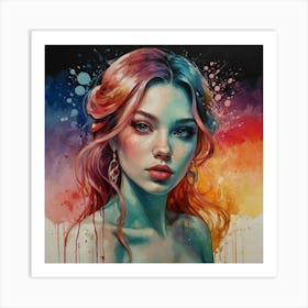 Girl With Colorful Hair 1 Art Print